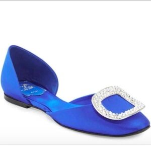 ROGER VIVIER Silk Satin d'Orsay Chips Strass Crystal Buckle Ballerina Flats Shoe